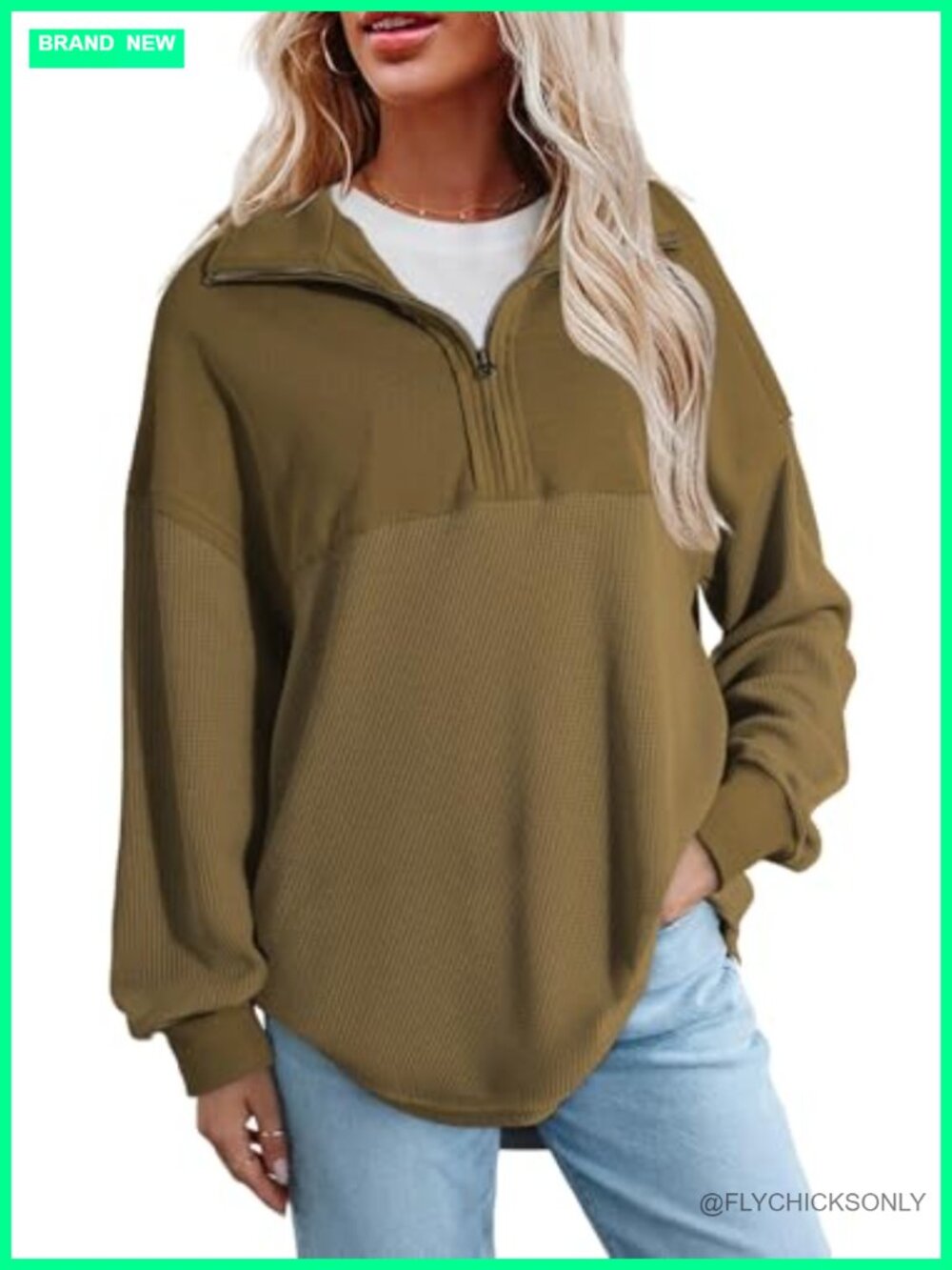 Half Zip Pullover Sweatshirt Oversized Drop Shoulder Fall Winter Casual